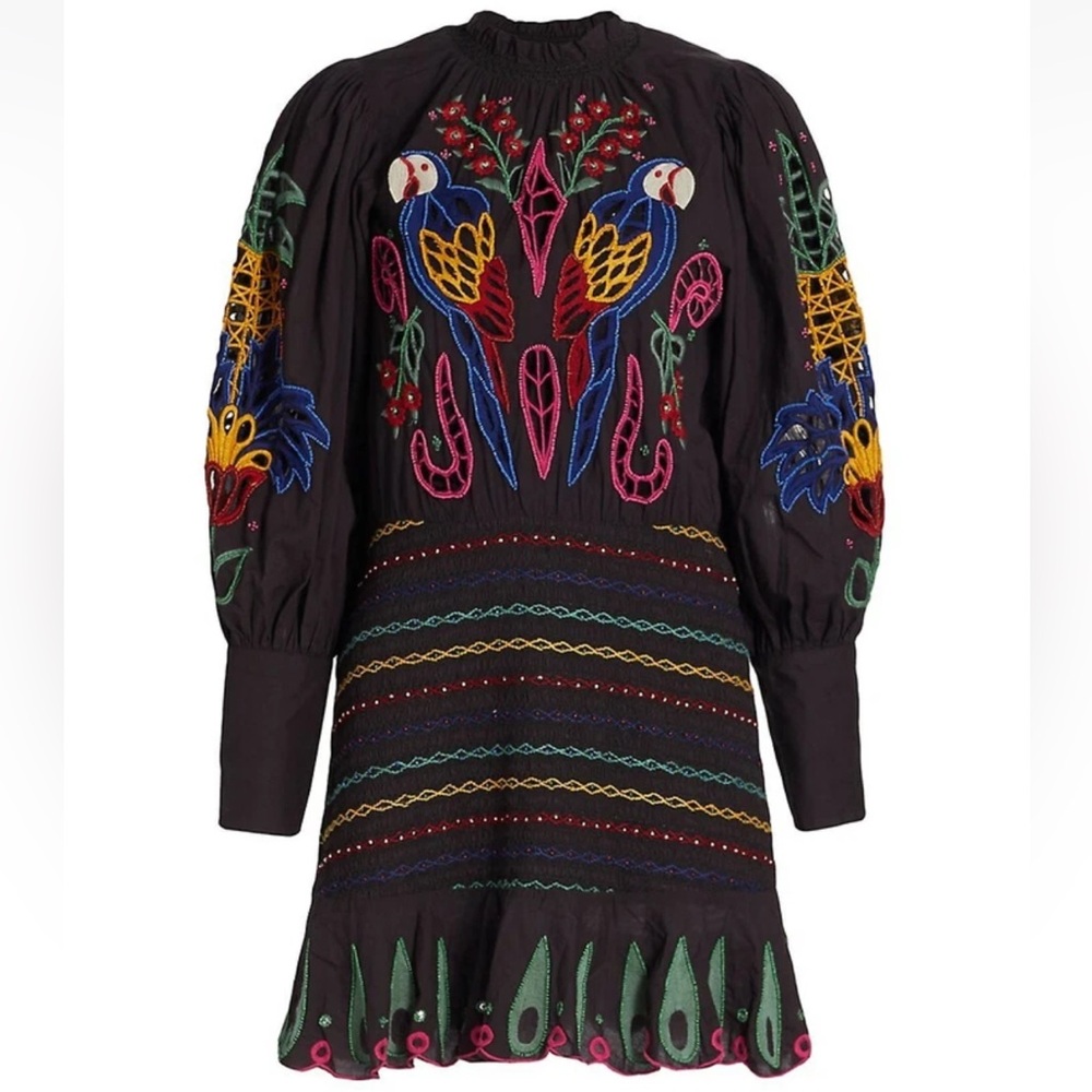 FARM RIO Tropical Tapestry Smocked Mini Dress